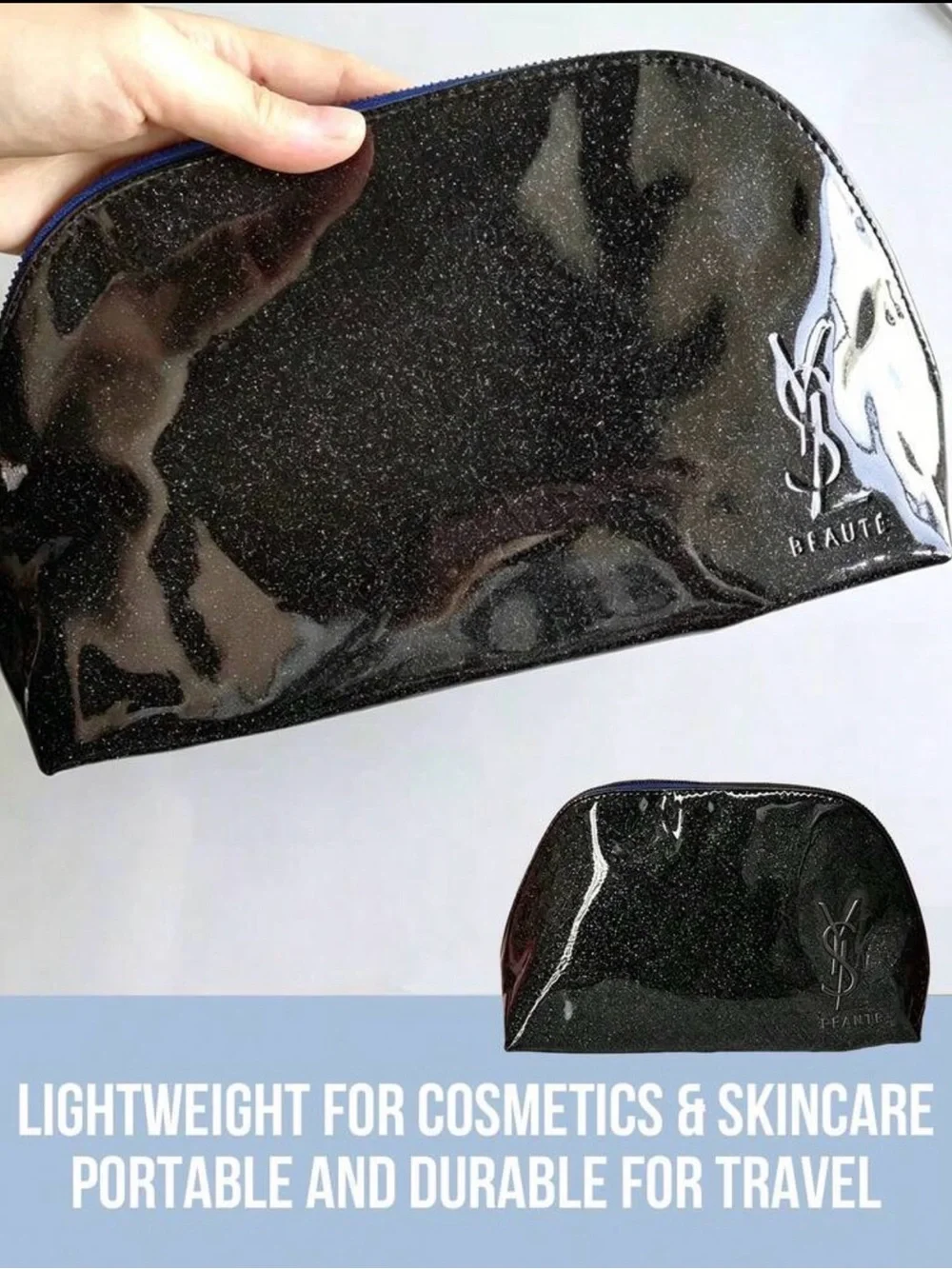 Yves Saint Laurent Black Glossy Glitter Cosmetic Pouch